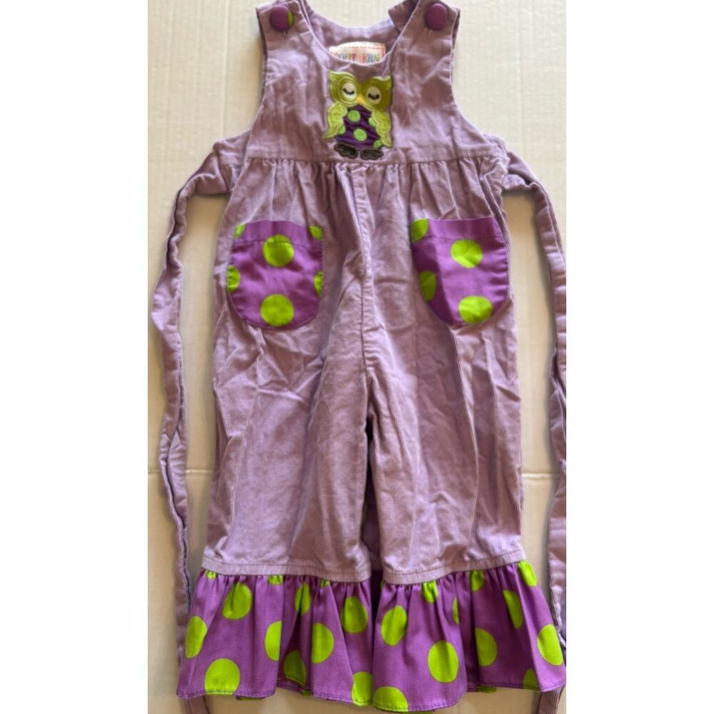 Southern Tots Girls Boutique Sz 6M Purple Owl Embroider‎ Romper Polka Dot Outfit